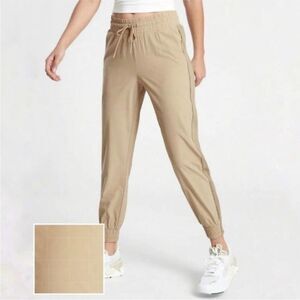 Athleta Taupe Brooklyn Textured Jogger Windowpane Plaid • Size 16